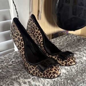 Pinup Couture Leopard Print Heels with Black Bow